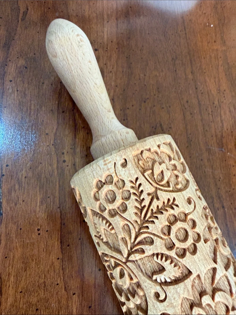 Folk Floral Rolling Pin, Large, 43 cm, Rolling Pin, Embossing Pattern Beetchwood